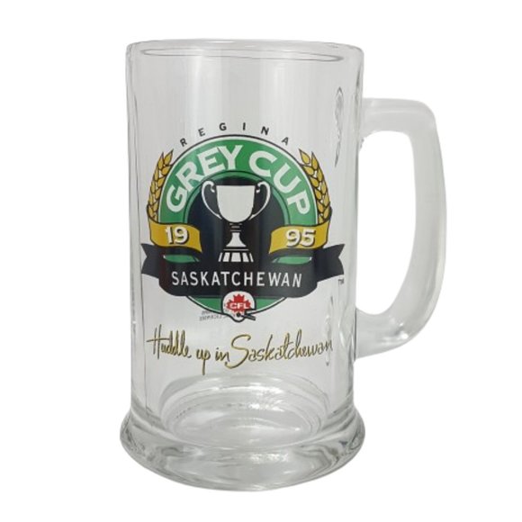 Vintage 1995 Grey Cup Beer Stein Huddle Up Saskatchewan Roughriders Stampeders - Picture 1 of 16